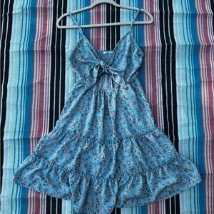 Blue floral mini dress with tie-up front detail